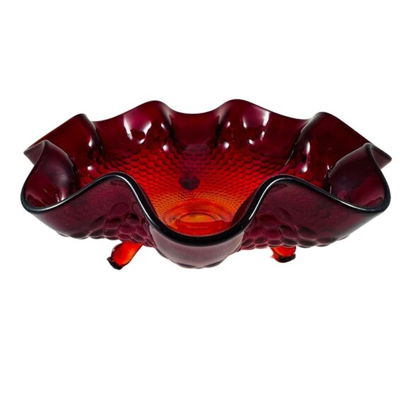 Fenton 1932 Ruby Hobnail 6 Round Crimped 3 Toed Bowl - Picture 1 of 7